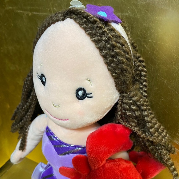PURPLE MERMAID HOLDING CRAB PLUSH BY THE PETTING ZOO DOLL HAS EMBROIDERED FACE - Picture 7 of 16